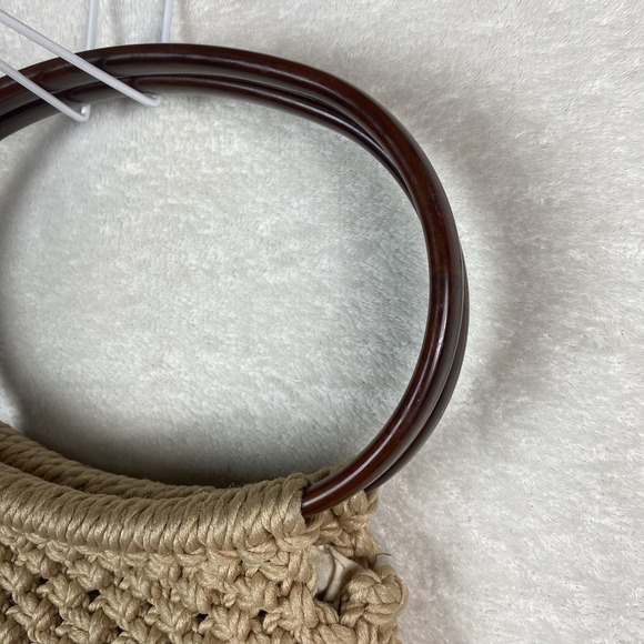 Vintage Cream Handmade Macrame‎ Purse Oval Handle 1970's Bead Crochet Small - Picture 6 of 9